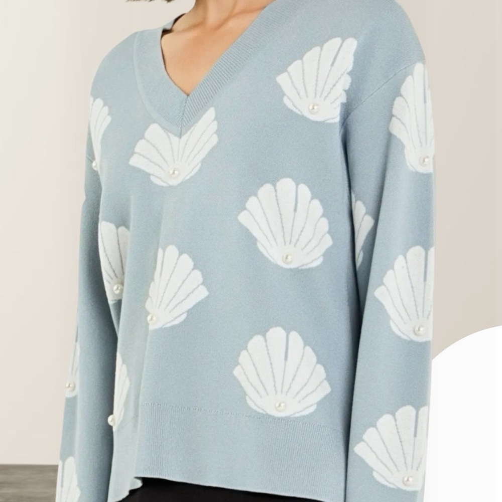 English Factory Shell Sweater Sky Blue/White NWOT SZ Small